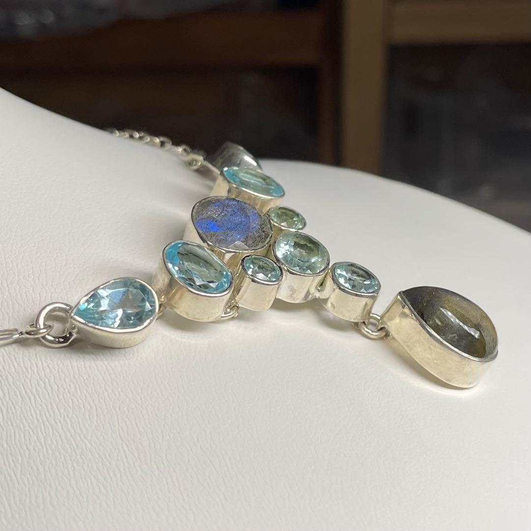 天然石ネックレス　ラブラドライト　トパーズ　10pcs SV925刻印