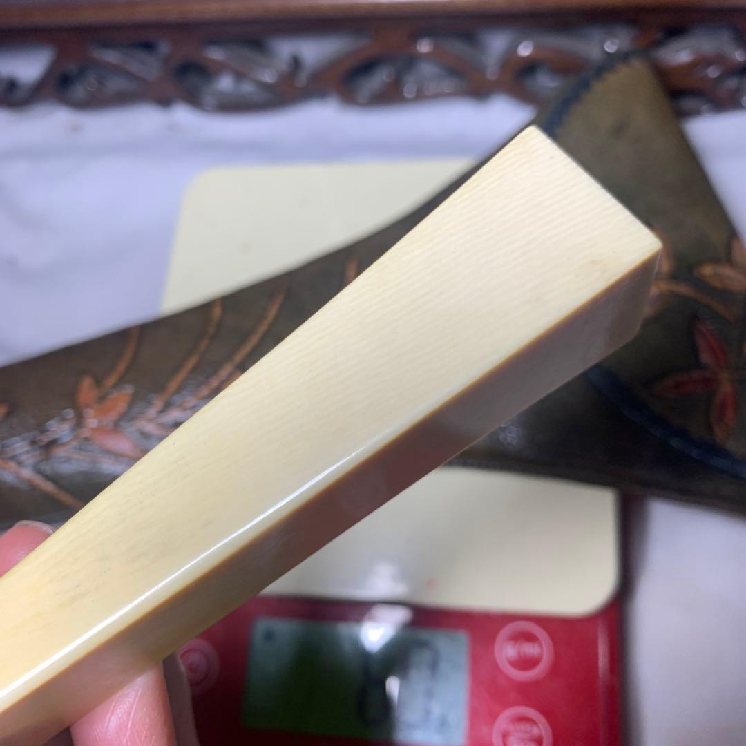 美品 三味線拨子 *牙製　本皮ケース付