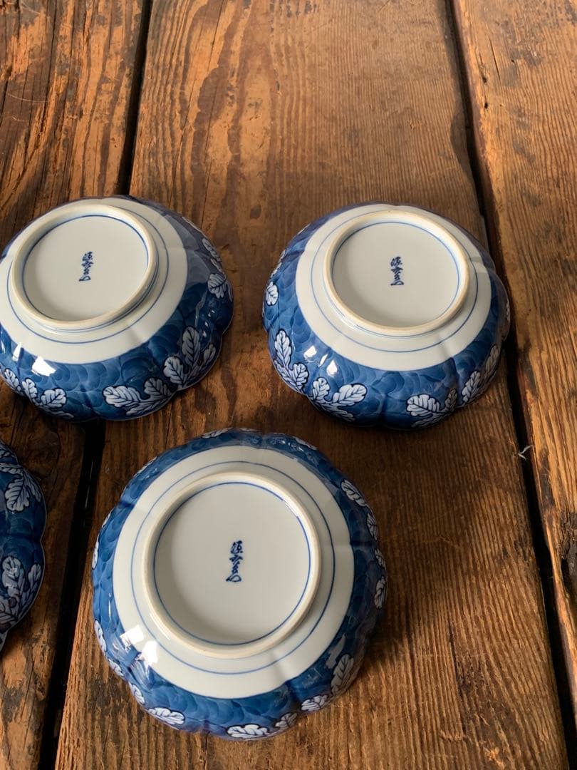 源右衛門窯　染濃菊葉文　中深皿　5枚　セット　和食器　有田焼