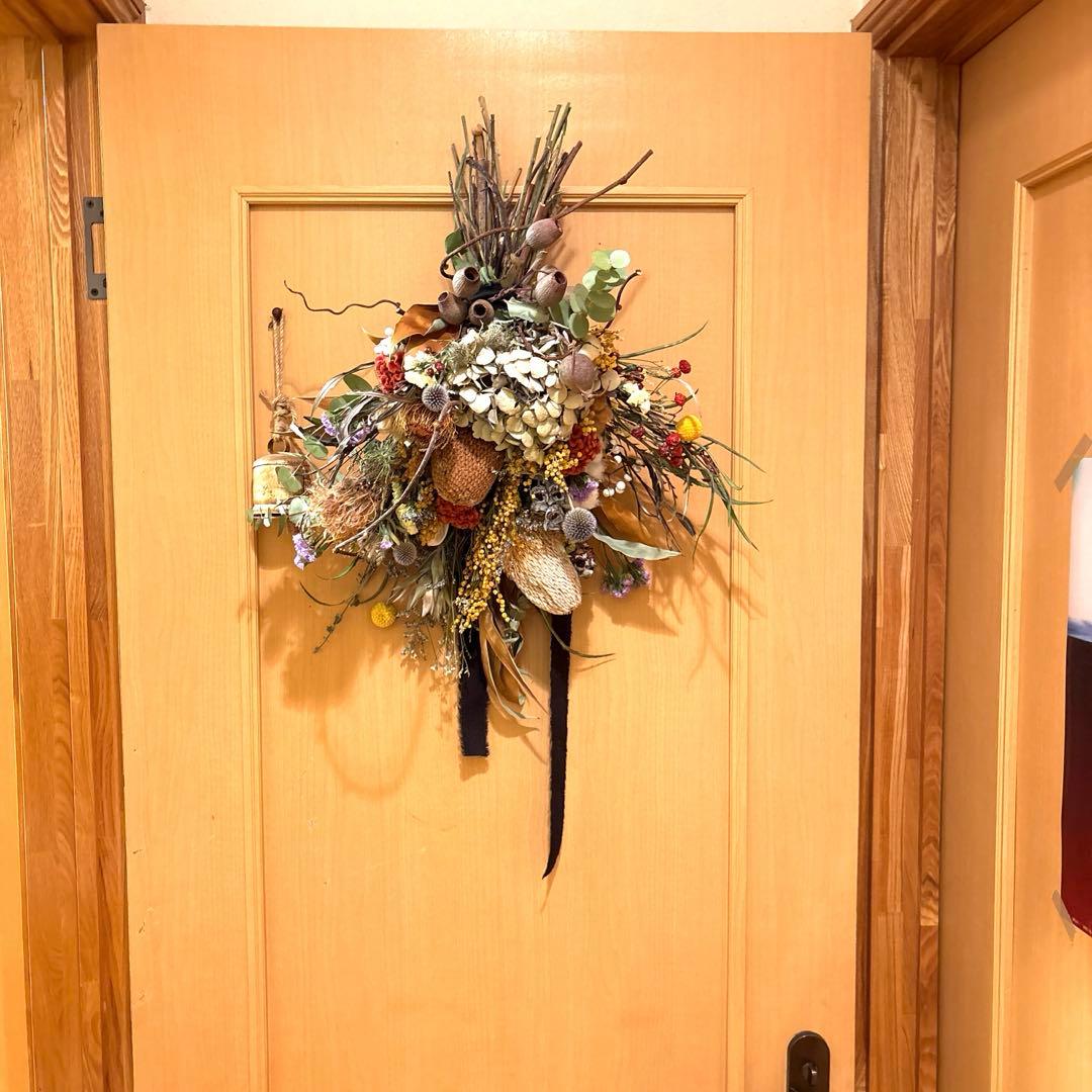 バンクシア2本入り紫陽花ミモザのアンティークスワッグブーケ特大‼️