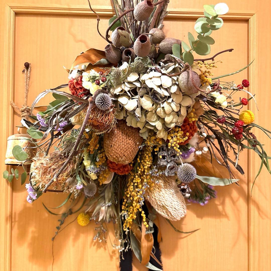 バンクシア2本入り紫陽花ミモザのアンティークスワッグブーケ特大‼️