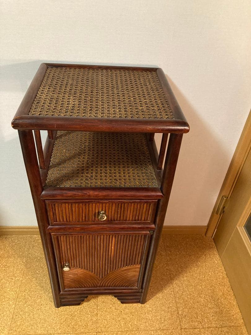 レトロ　棚　電話台　ラタン　藤製品