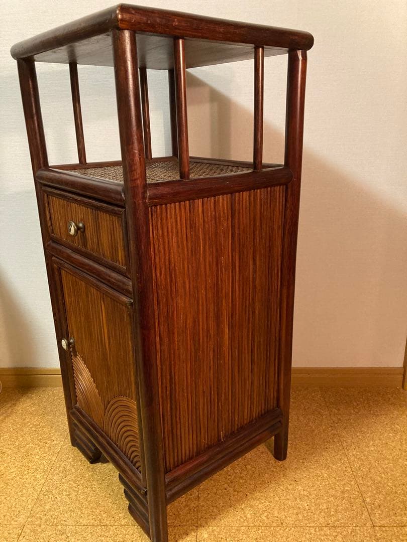 レトロ　棚　電話台　ラタン　藤製品