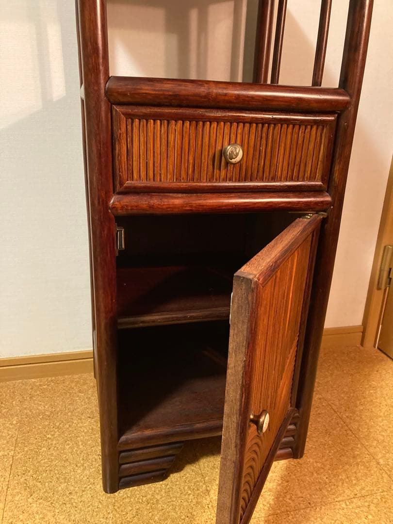 レトロ　棚　電話台　ラタン　藤製品