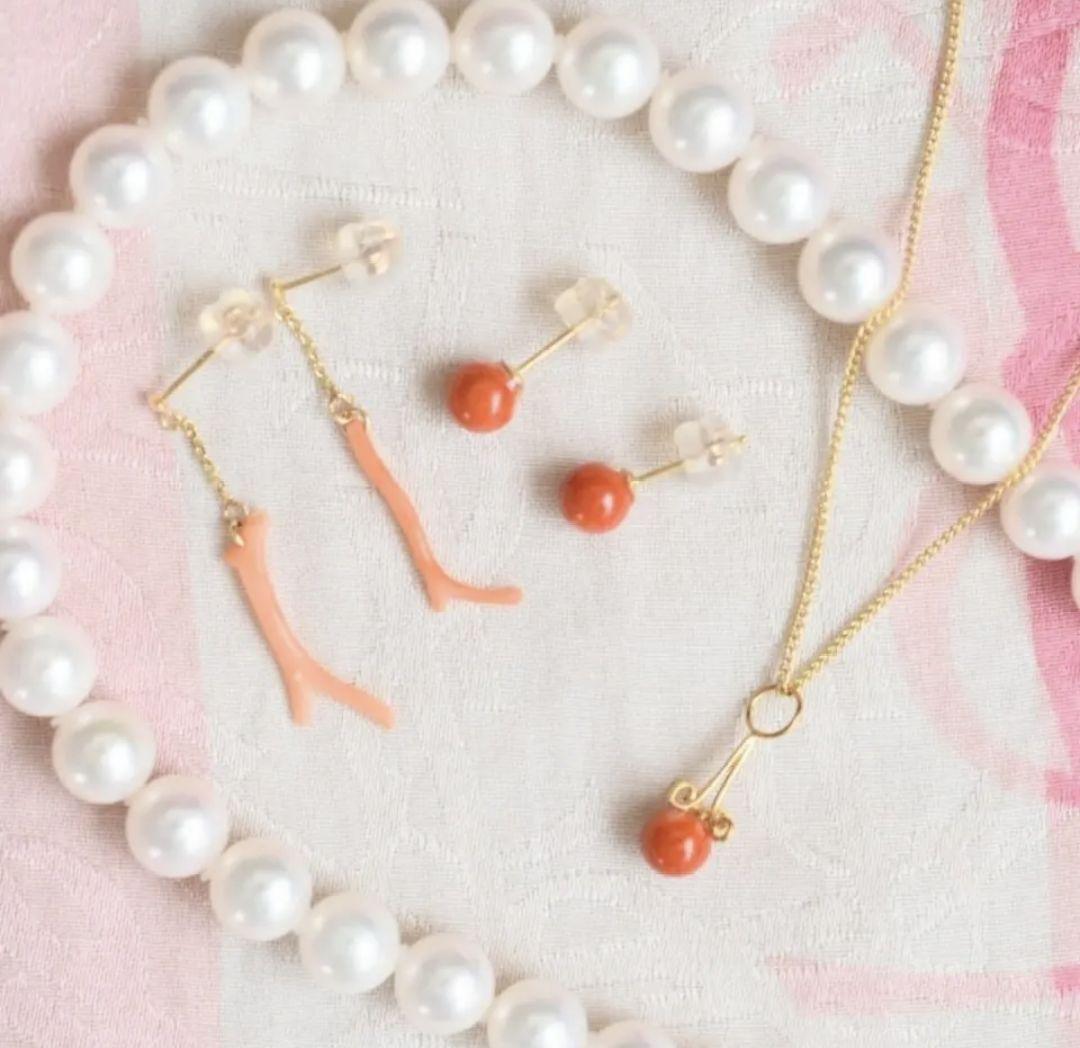 ✦珊瑚✦　K18珊瑚のピアス