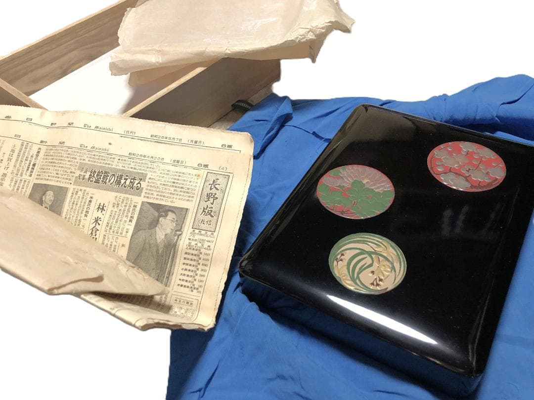 【 花丸蒔絵硯箱 蔵出未使用品 】　平安揚光堂造之　共箱付　昭和前期