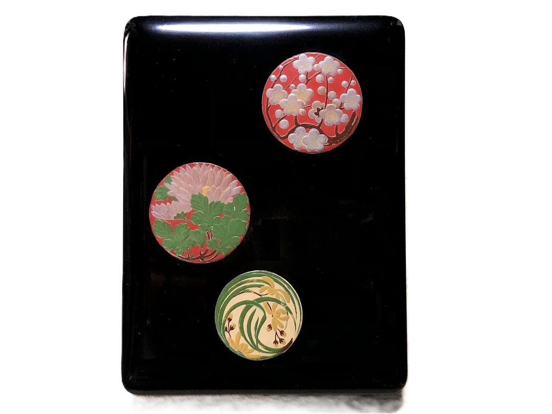 【 花丸蒔絵硯箱 蔵出未使用品 】　平安揚光堂造之　共箱付　昭和前期