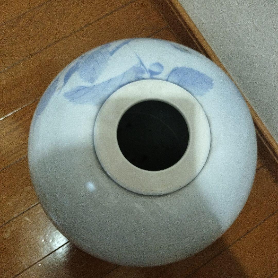 宮内庁御用達 深川製磁 有田焼 花瓶 官窯染付 鳥 木の実 藍絵 特大 花入共箱