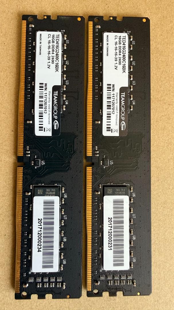 メモリー TeamGroup DDR4 DIMM 2400MHz 32GB