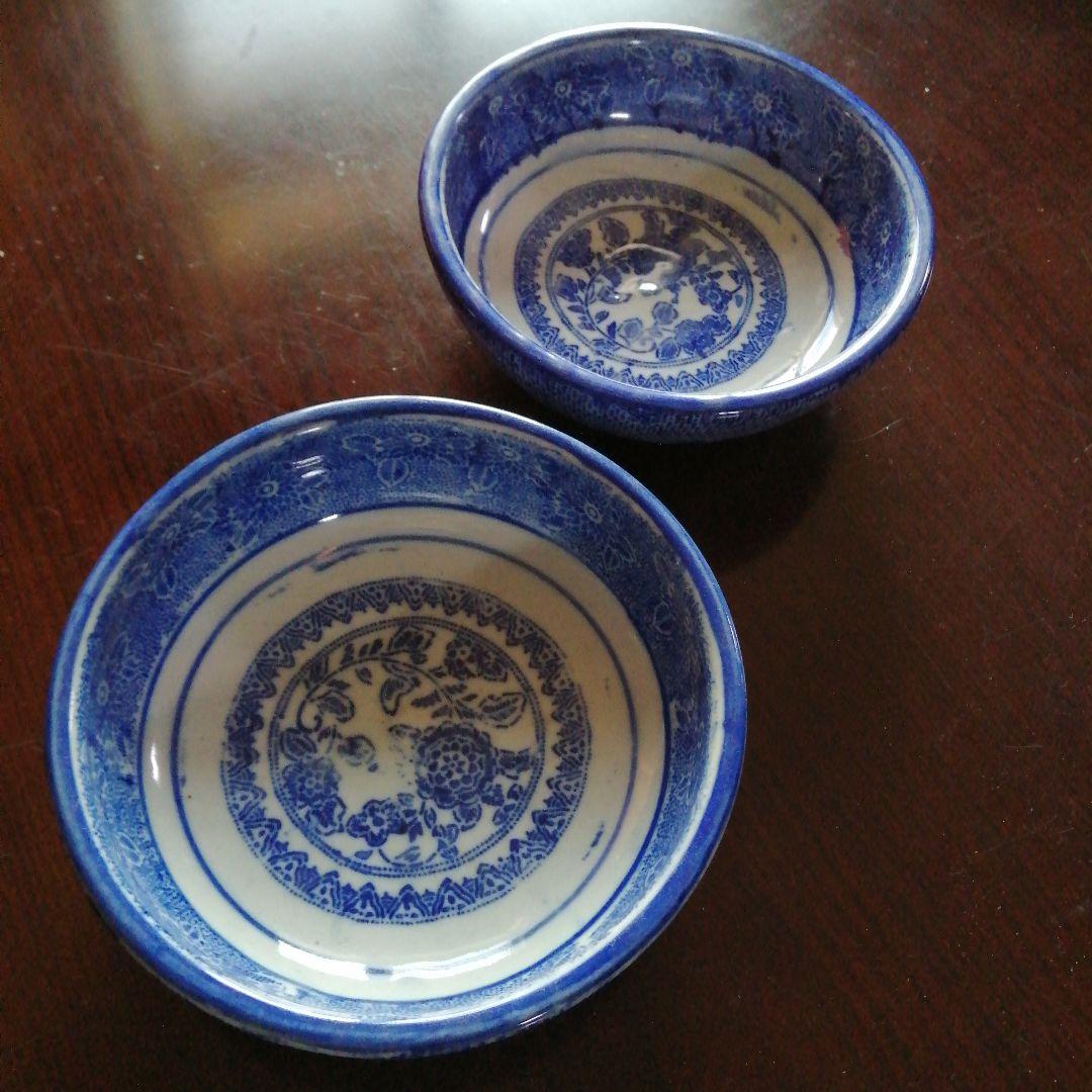 Mizuno　おまとめ2個　古伊万里　染付紙摺印判鉢　2個　18cm　幕末