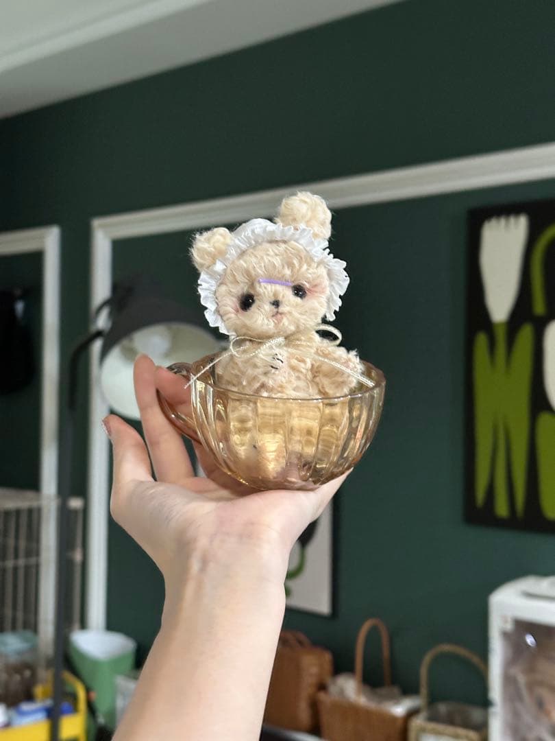 手作り テディベア　くま　ロリータ　レース　リボン ミルクティー色