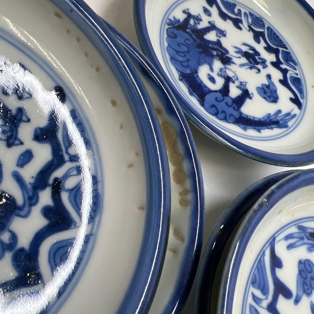 古伊万里　染付　龍之図　小皿 10枚　直径11㎝ 東K8-0216①大