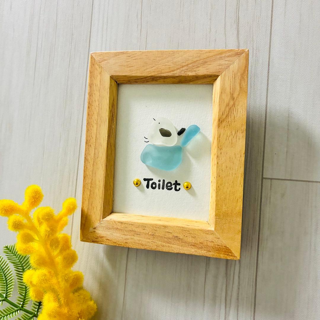 シーグラスアート シマエナガ トイレ表札 インテリア雑貨 壁掛け 置物