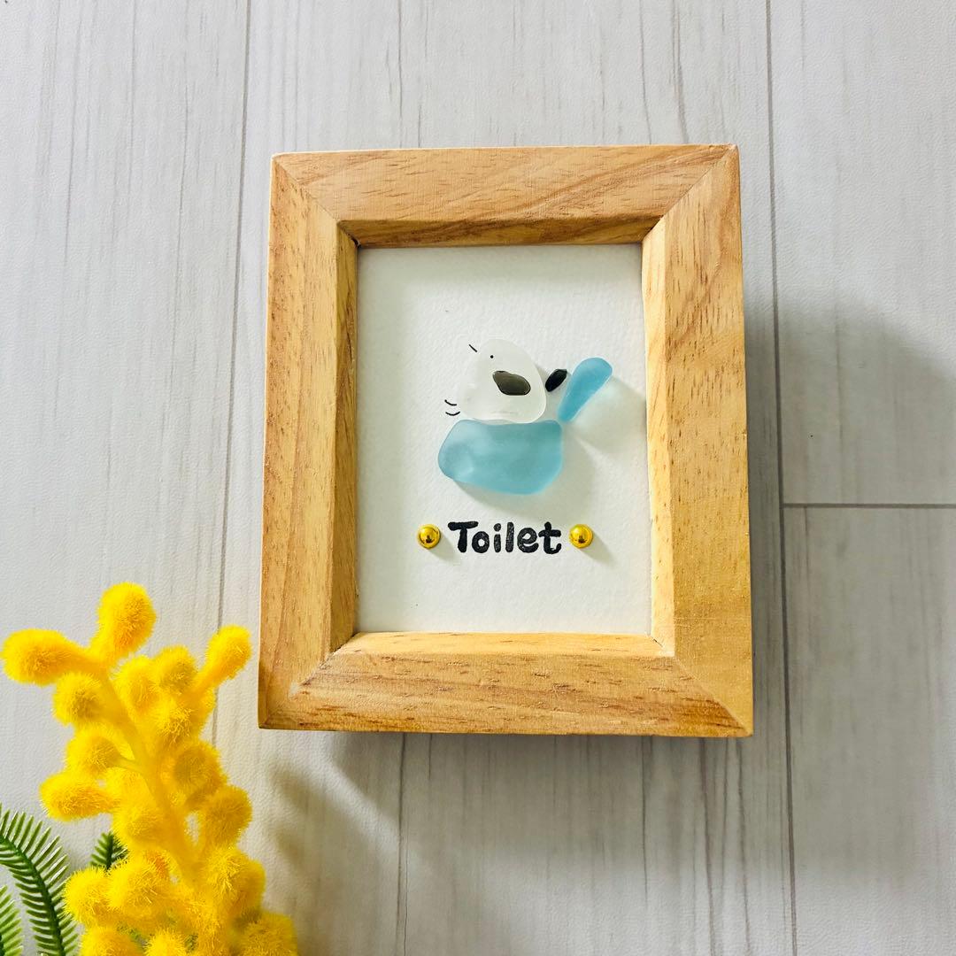 シーグラスアート シマエナガ トイレ表札 インテリア雑貨 壁掛け 置物