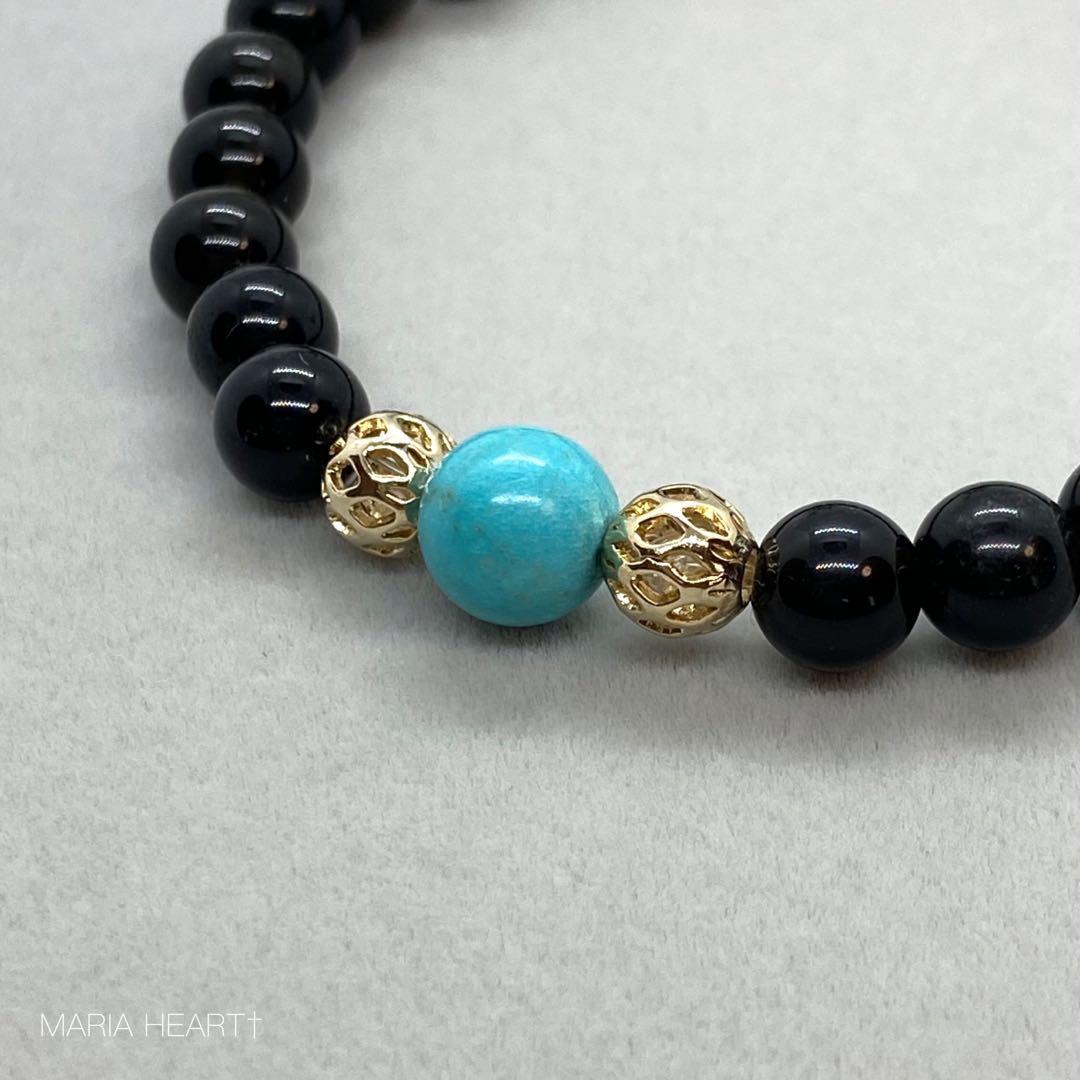 【天然石ブレスレット】邪気祓い 守護 ターコイズ 黒曜石ゴールデンオブシディアン