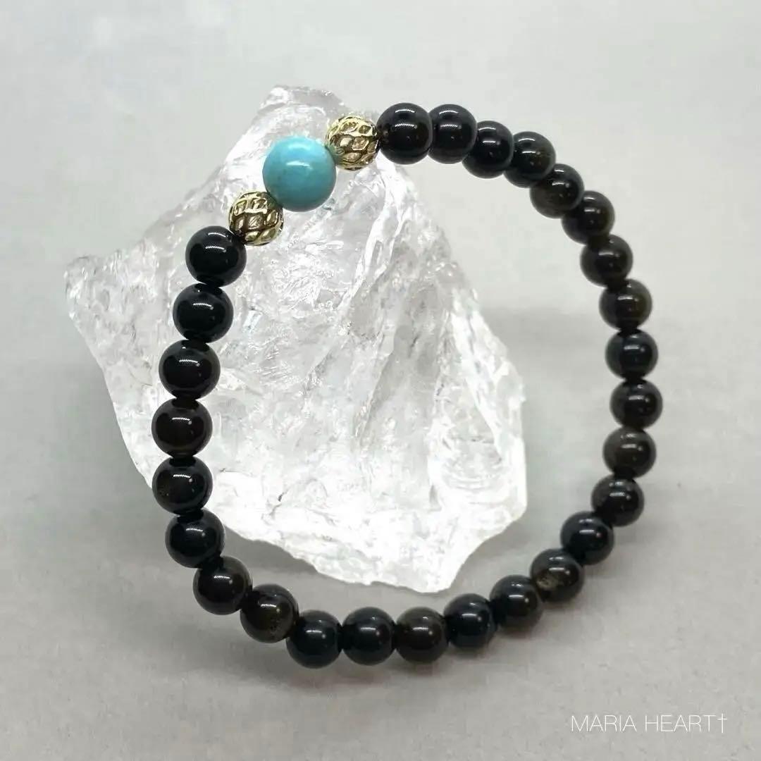 【天然石ブレスレット】邪気祓い 守護 ターコイズ 黒曜石ゴールデンオブシディアン