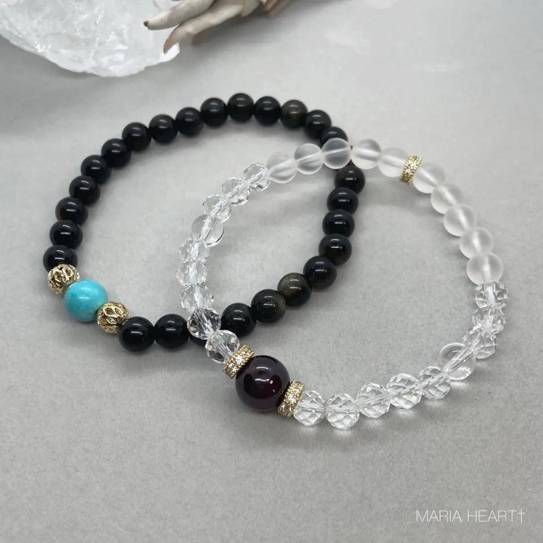 【天然石ブレスレット】邪気祓い 守護 ターコイズ 黒曜石ゴールデンオブシディアン
