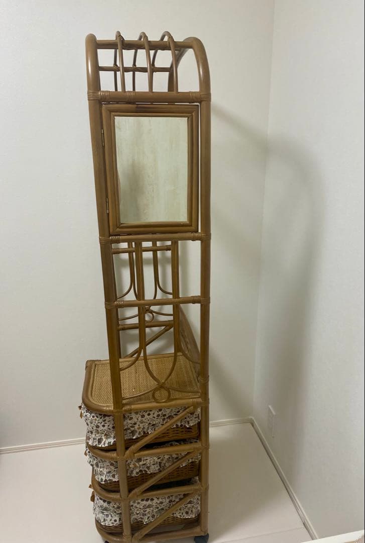 【藤・ラタン】ハンガーラック　棚　ラック　引き出し　収納　籐家具　アンティーク