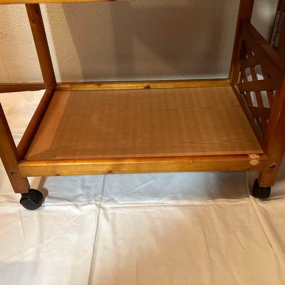 ☆値下げ☆ 木製キッチンワゴン キャスター付き タイル調天板　レトロ