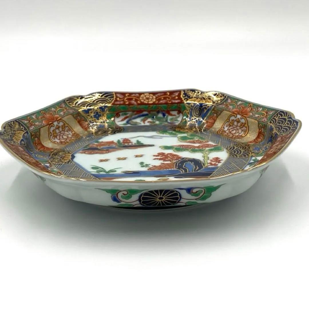 【☆素敵なお品☆】【新品】有田焼幸楽窯　錦色絵山水六角焼皿