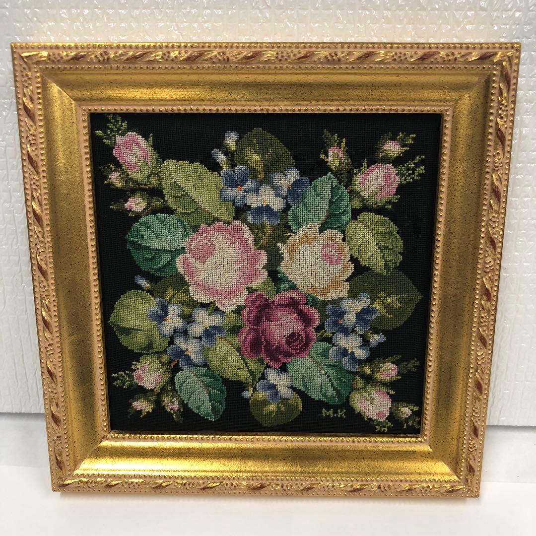 kei様　花の刺繍アート M.K. 金色フレーム
