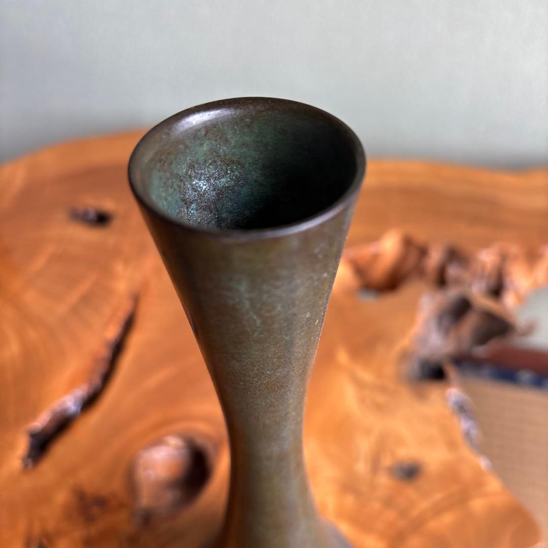 一ノ瀬宗辰造 胡銅名物写腰一文字花入 花瓶 共箱 27.5cm