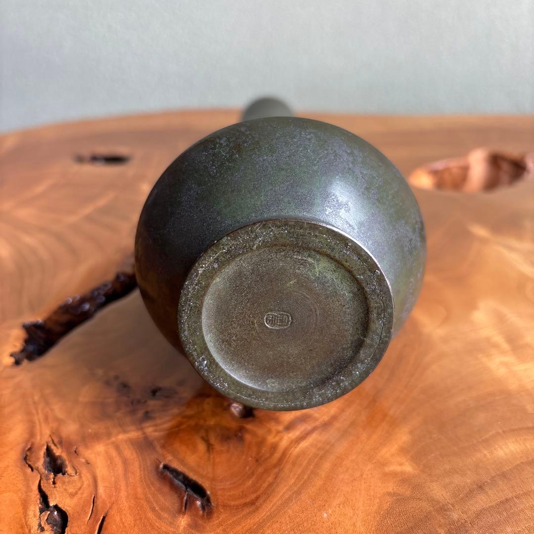 一ノ瀬宗辰造 胡銅名物写腰一文字花入 花瓶 共箱 27.5cm