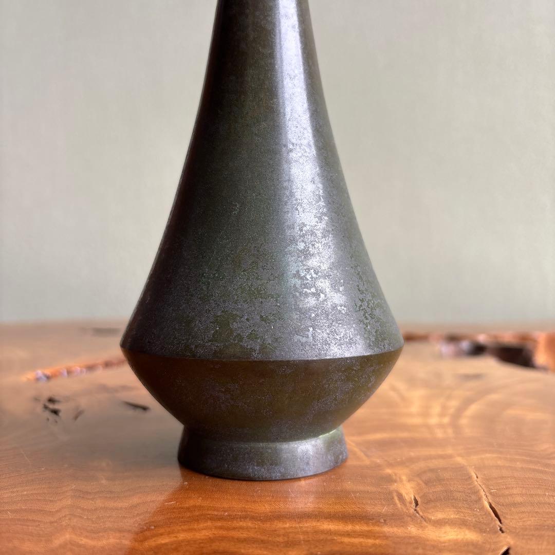 一ノ瀬宗辰造 胡銅名物写腰一文字花入 花瓶 共箱 27.5cm