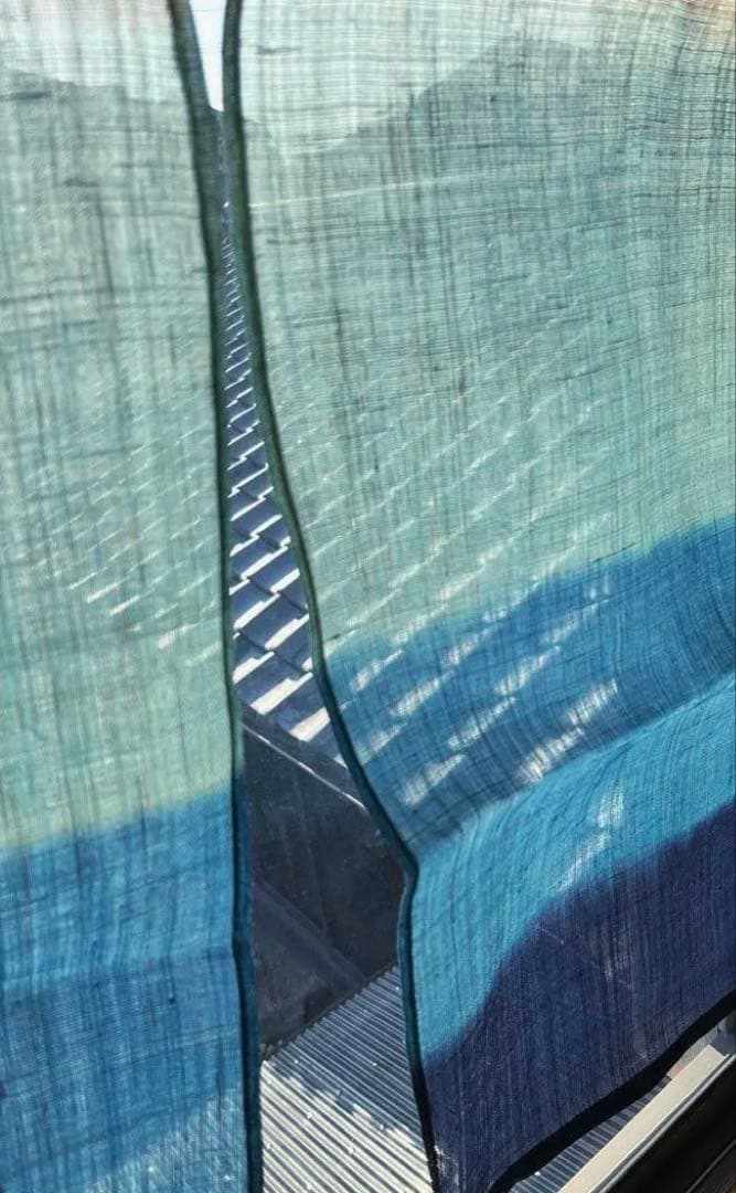 新品未使用 麻100% 藍染グラデーションのれん ベージュ・緑・青・紺