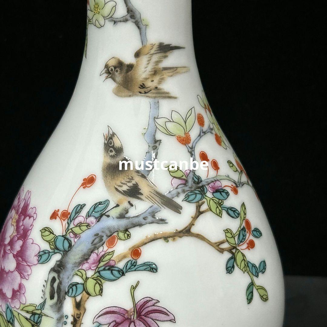 景徳鎮 花鳥紋玉壺春瓶 装飾品 現代工芸品美術品 置物