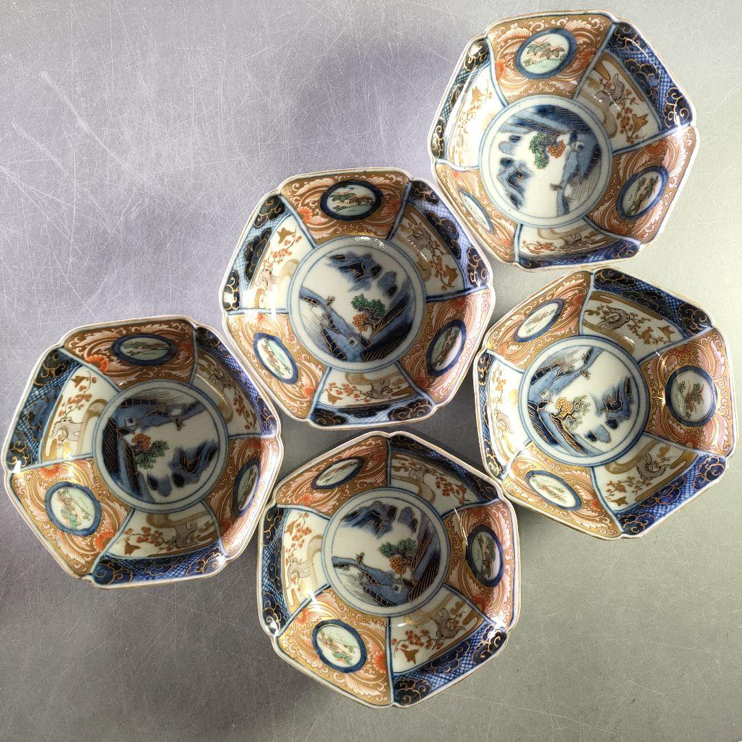 A1218-2/伊萬里焼/錦繪生盛皿5客/飾鉢/六角鉢/盛鉢/和食器/懐石道具/