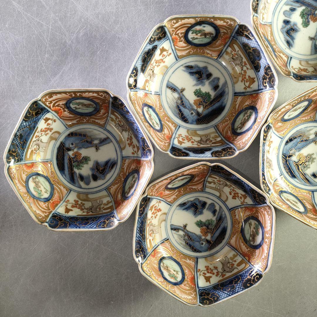 A1218-2/伊萬里焼/錦繪生盛皿5客/飾鉢/六角鉢/盛鉢/和食器/懐石道具/