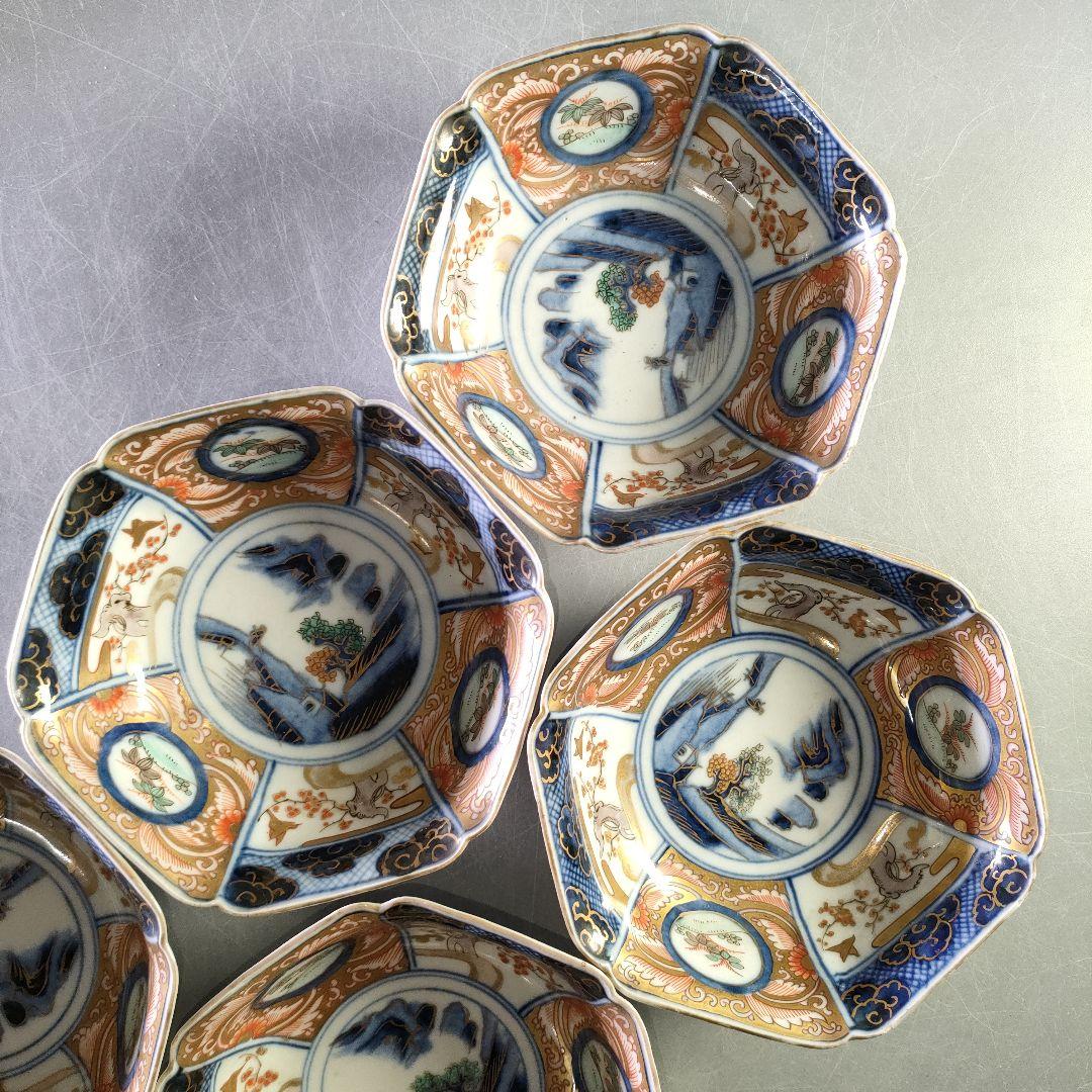 A1218-2/伊萬里焼/錦繪生盛皿5客/飾鉢/六角鉢/盛鉢/和食器/懐石道具/