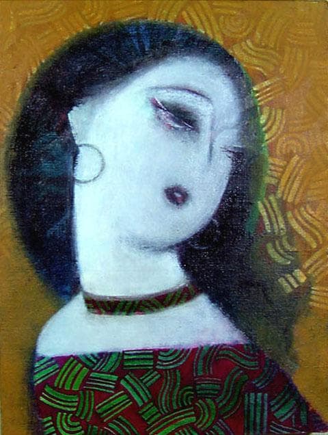 油絵 菅家令子 絵 絵画 インテリア 額付(黒) F4-12023 女性像