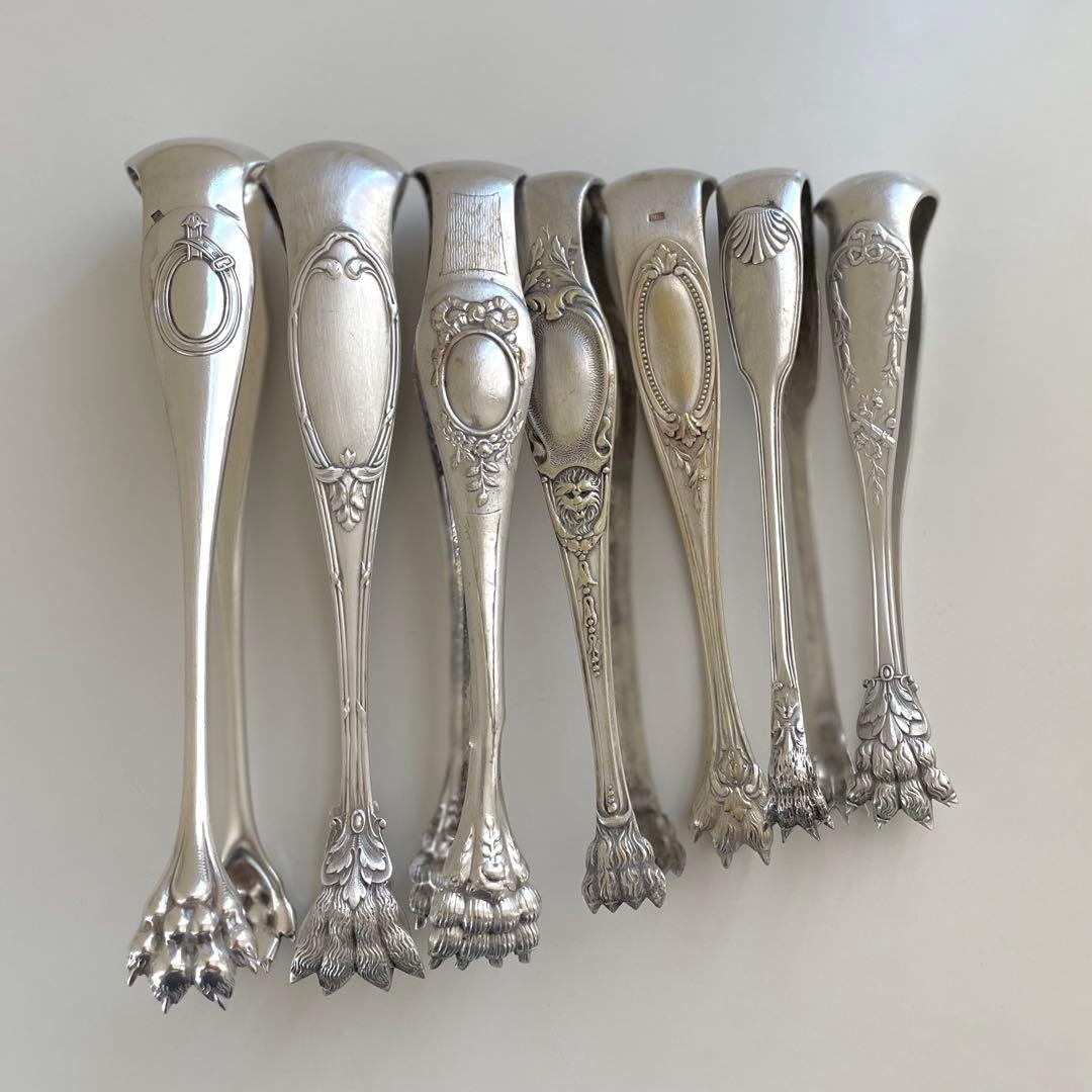 [フランス アンティーク]クリストフル獣手シルバーシュガートング刻印ありc