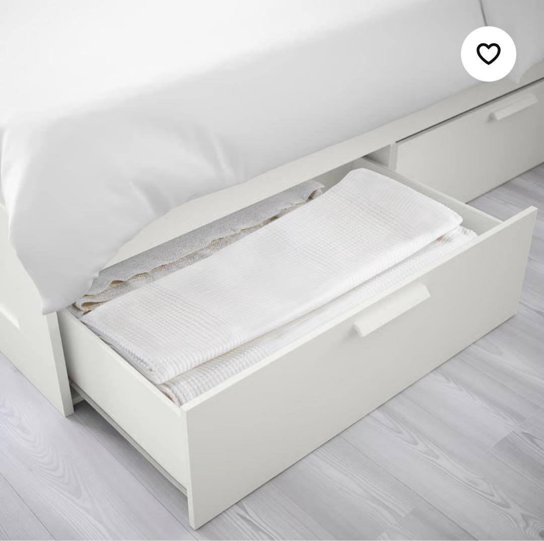 【IKEA】ダブルベッドフレーム 引き出し付き ホワイト
