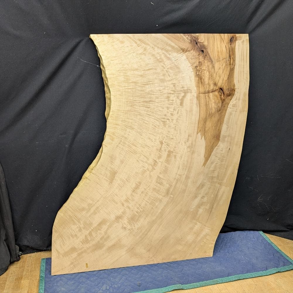 無垢　栃　トチ　縮杢　ちぢみもく　１枚板　丸太脚　座卓　テーブル　ローテーブル