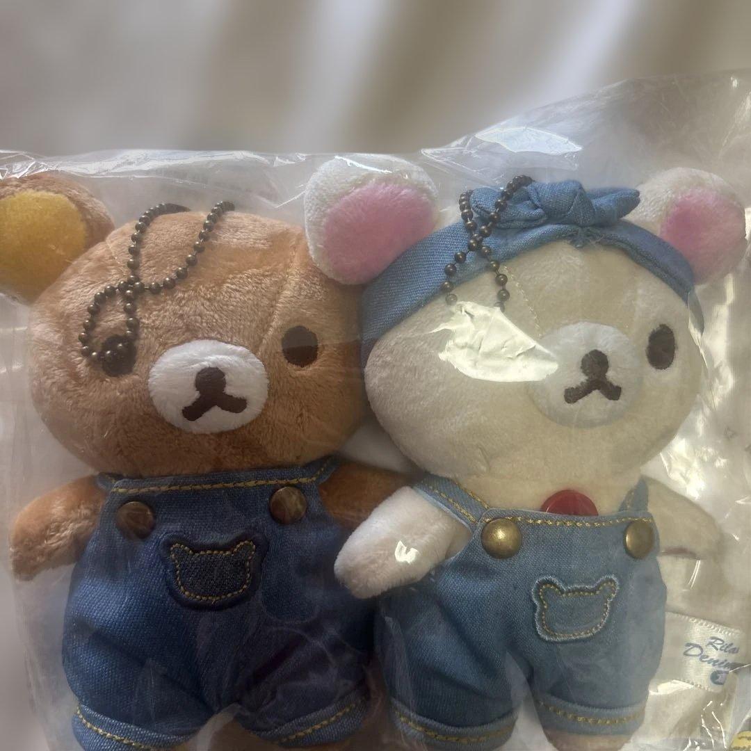 新品リラックマ デニムオーバーオール ぬいぐるみキーホルダー　倉敷限定　デニム
