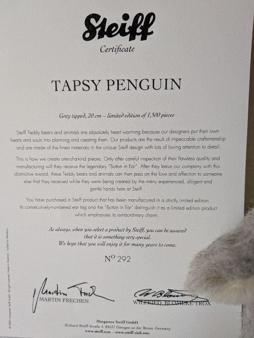 シュタイフ ペンギン Steiff TAPSY PENGUIN 20cm 限定版