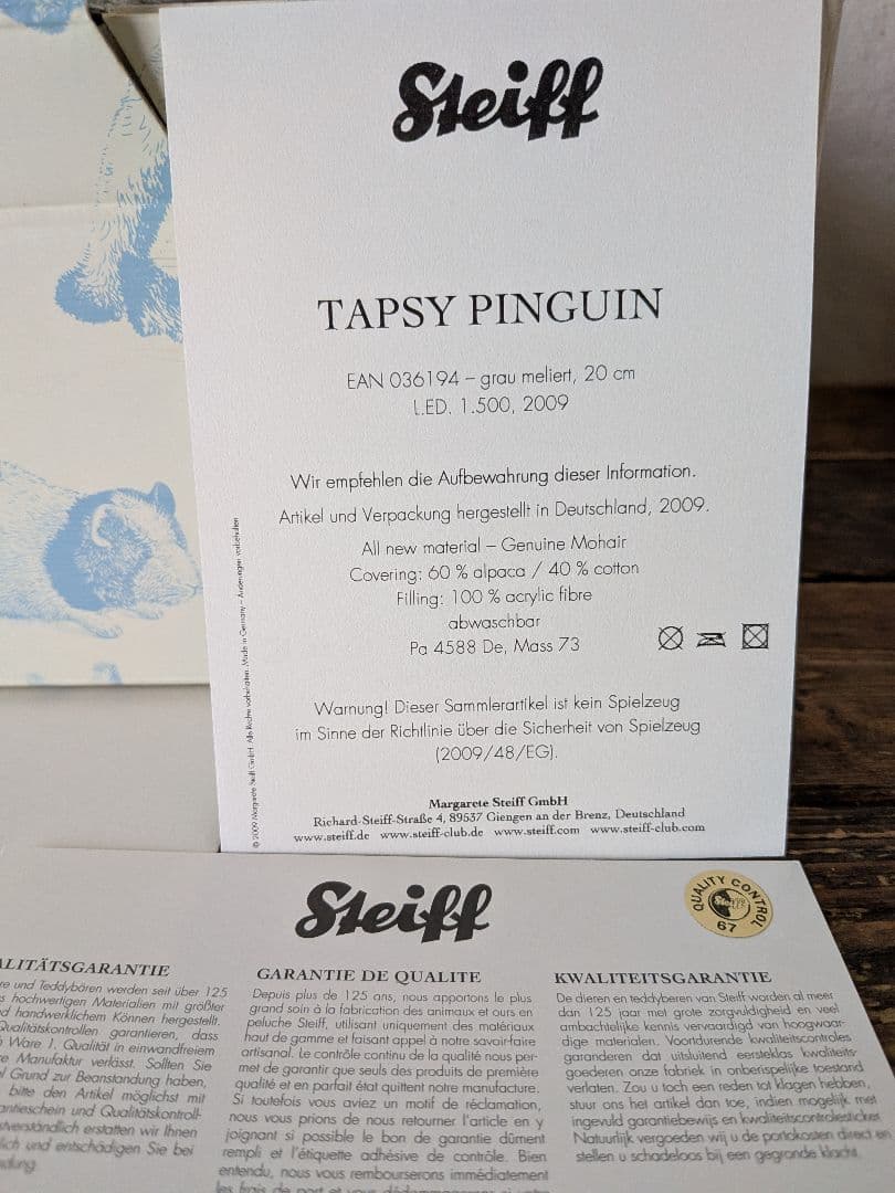 シュタイフ ペンギン Steiff TAPSY PENGUIN 20cm 限定版