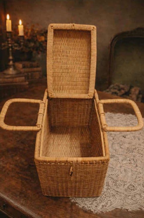 【希少】昭和レトロ 蓋付き竹編みバスケット2点セット