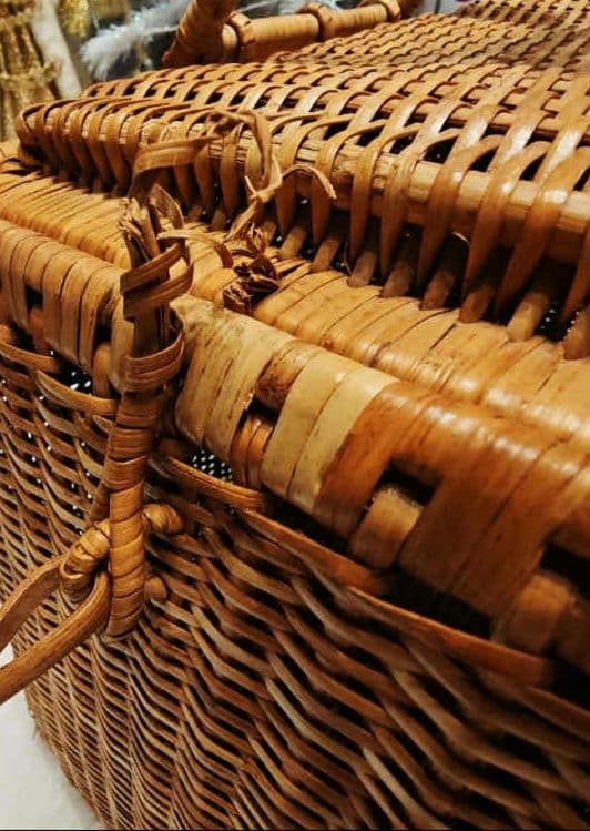 【希少】昭和レトロ 蓋付き竹編みバスケット2点セット