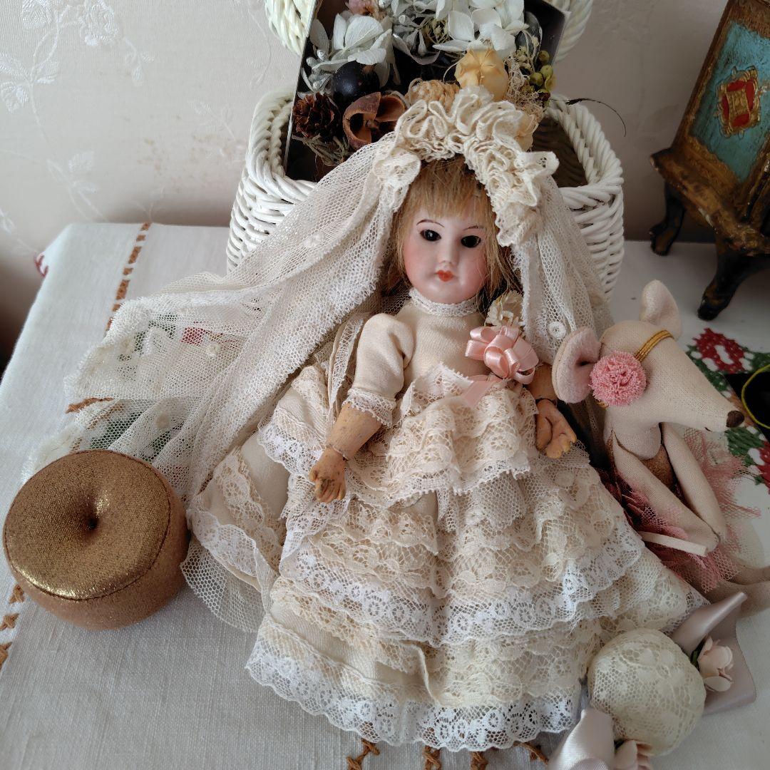 希少フランスアンティーク　ウェディングドール 可愛いお花