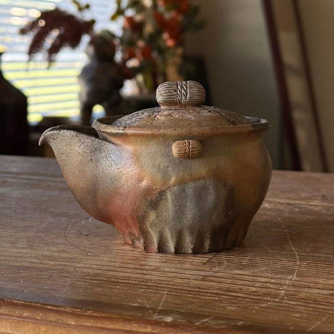 SNT422 作家物 備前焼 宝瓶 急須 煎茶道具 俵摘み 茶器 伝統工芸品