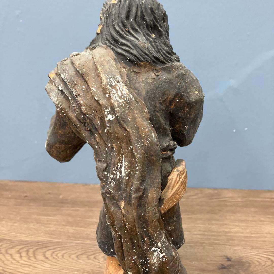 E-4 希少 木彫り風 置物 仙人 老人 彫像 メキシコ 民芸品 フォークアート