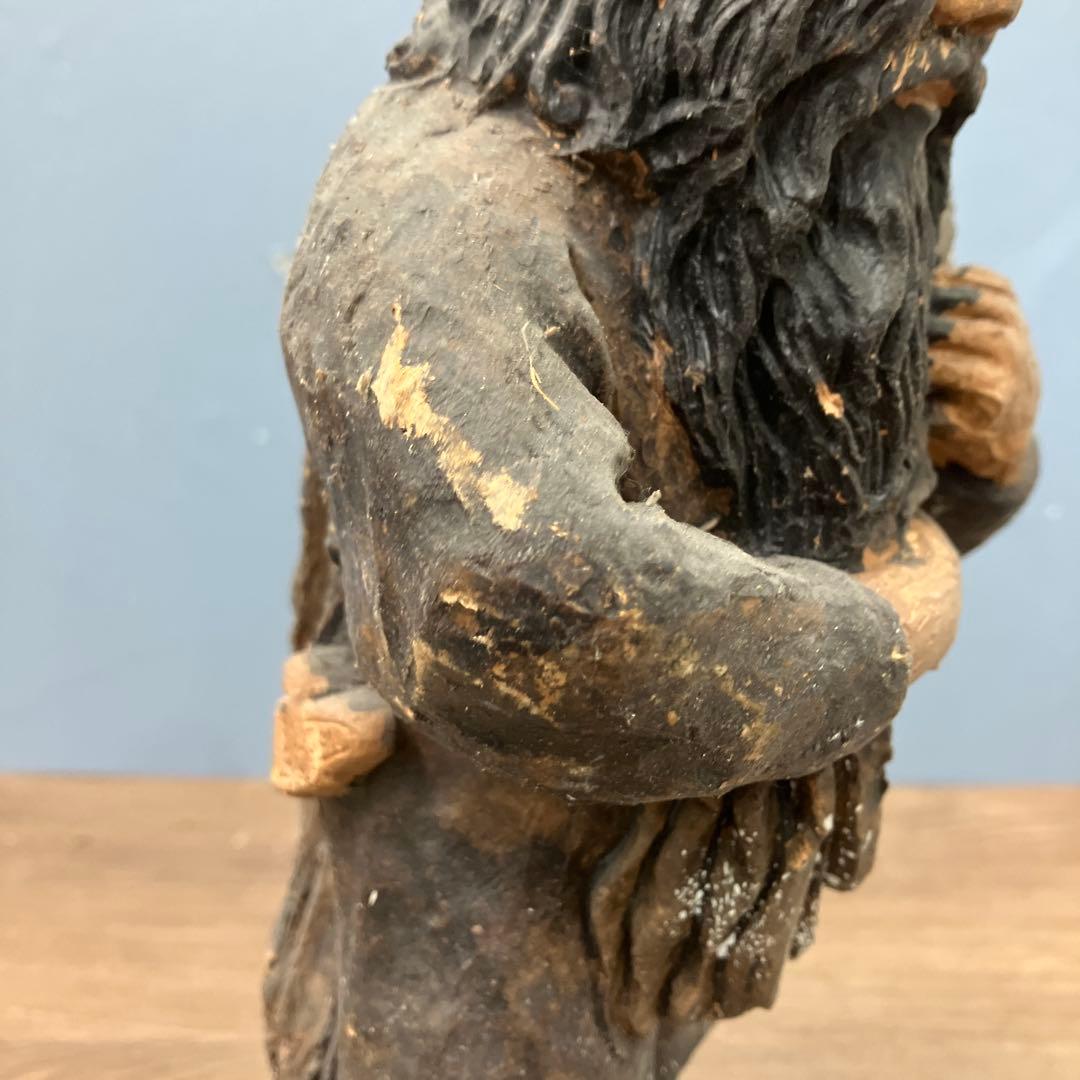 E-4 希少 木彫り風 置物 仙人 老人 彫像 メキシコ 民芸品 フォークアート