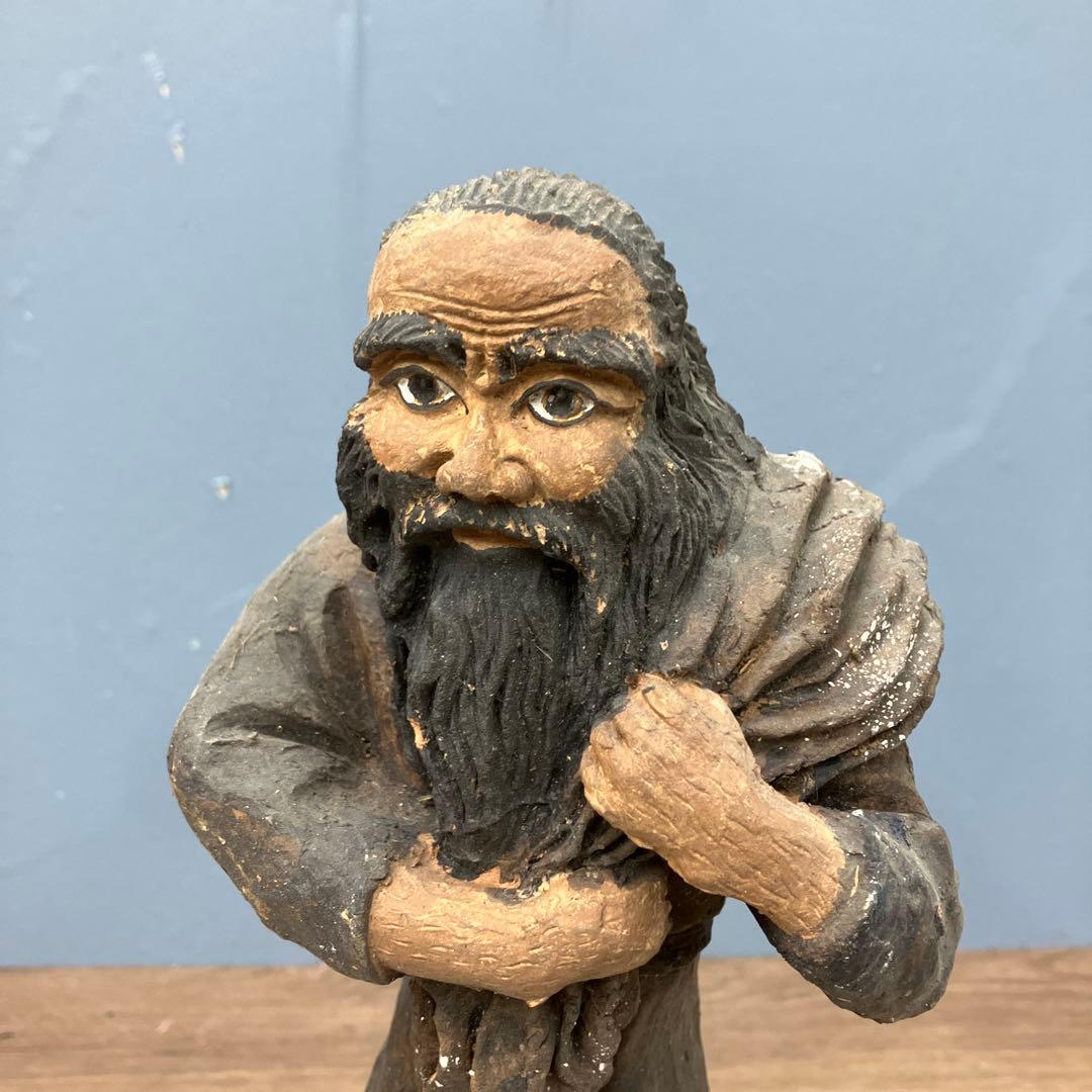 E-4 希少 木彫り風 置物 仙人 老人 彫像 メキシコ 民芸品 フォークアート