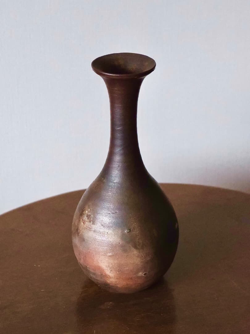 備前焼　花瓶　鶴首　一輪挿し　古備前　陶磁工芸　華道具　Q2411