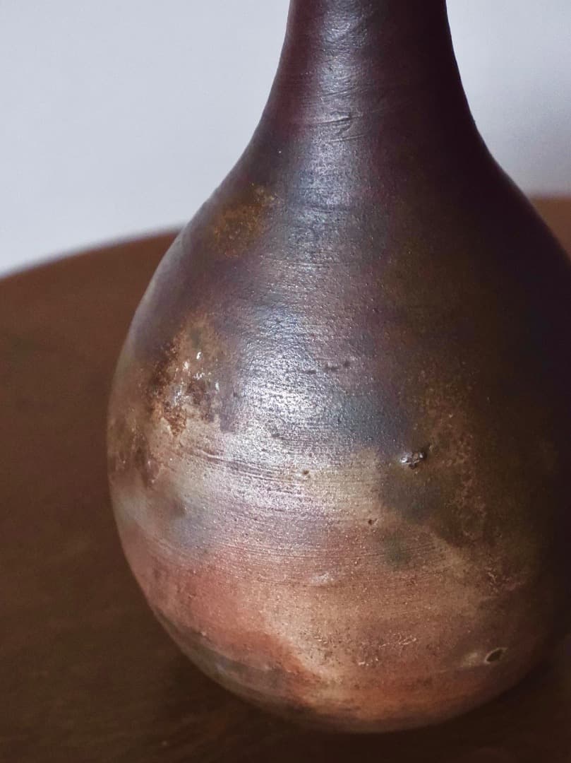 備前焼　花瓶　鶴首　一輪挿し　古備前　陶磁工芸　華道具　Q2411