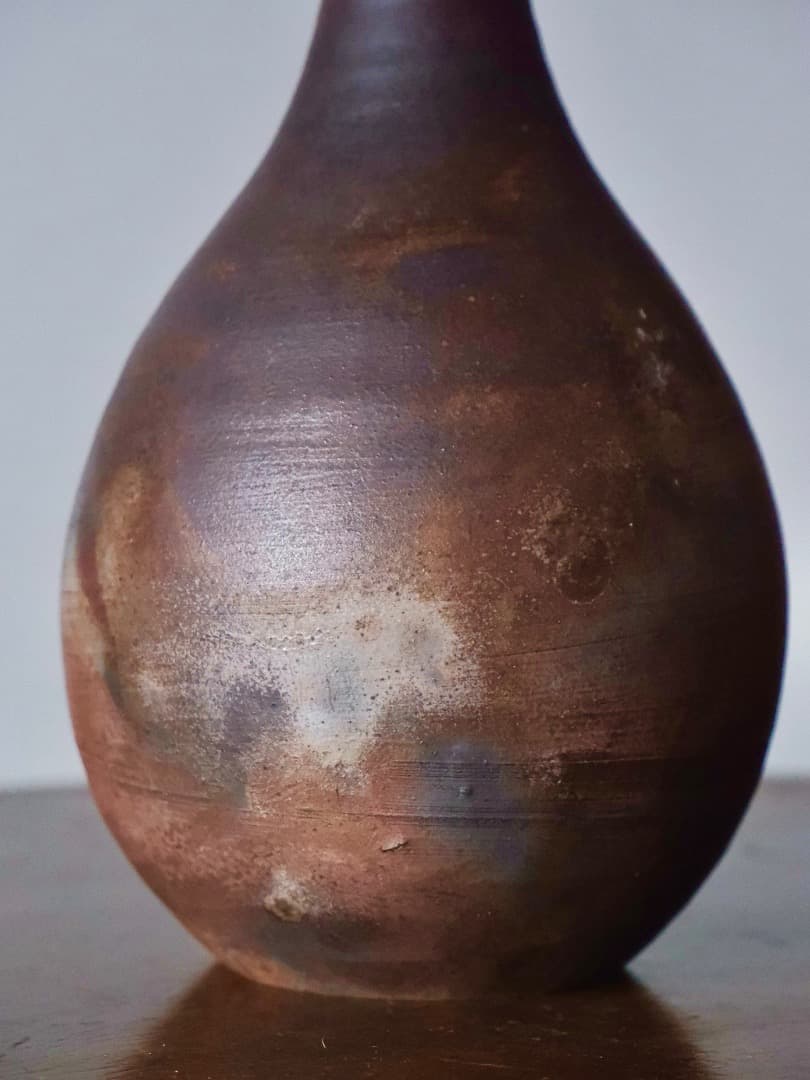 備前焼　花瓶　鶴首　一輪挿し　古備前　陶磁工芸　華道具　Q2411